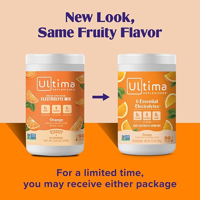 Ultima Replenisher Daily Electrolyte Drink Mix – Orange, 90 Servings – Hydration Powder with 6 Key Electrolytes & Trace Minerals – Keto Friendly, Vegan, Non- GMO & Sugar-Free Electrolyte Powder