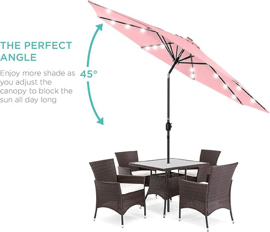 Best Choice Products 10ft Solar Polyester LED Lighted Patio Umbrella w/Tilt Adjustment and UV-Resistant Fabric - Carnation
