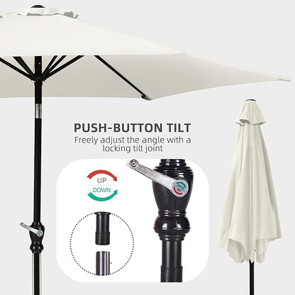 9FT Outdoor Patio Umbrella with Push Button Tilt and Crank, Beach Umbrella for Sun Shades, Market Umbrella with 6 Sturdy Metal Ribs, UV Resistant Waterproof for Garden, Backyard, Deck, Pool