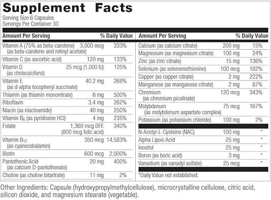 Bariatric Advantage Multi Formula without Iron, High Potency Daily Multivitamin for Bariatric Surgery Patients with 22 Essential Vitamins and Nutrients - 180 Capsules