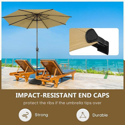 Abba Patio 9FT Lyon Outdoor Patio Umbrella Outdoor Table Umbrella with Push Button Tilt and Crank Market Umbrella 8 Sturdy Ribs UV Protection Waterproof for Garden Deck Backyard Pool Tan