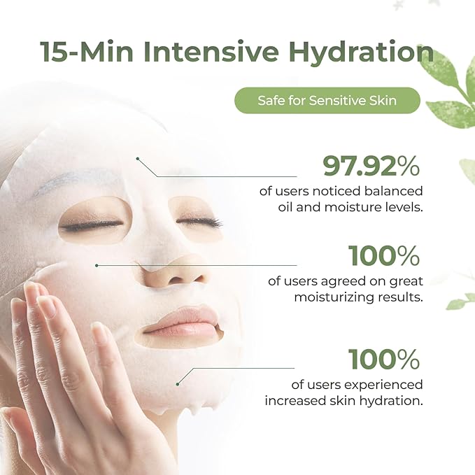 Thamnolia Fresh Hydration Mask (26mlx5PCS) - Balancing Skin's Oil & Hydrating Face Mask for All Skin Types, Paraben-Free, Alcohol Free