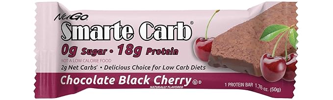 NuGo Smarte Carb Chocolate Black Cherry 18g Protein 12 Count and Peanut Butter Crunch 20g Protein 12 Count Bundle