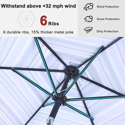 ABCCANOPY 7.5FT Outdoor Patio Umbrella, UV Protection Table Umbrella w/Crank for Easy Set Up, Suitable for Garden, Lawn, Deck & Backyard (Purple Blue Stripes)