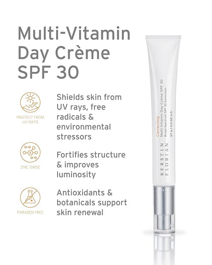 Kerstin Florian Multi-Vitamin Day Crème SPF 30, Daily Facial Moisturizer with Natural Zinc Oxide, Sunscreen with UVA and UVB Protection, Free From Parabens, Oil & Chemicals (2 oz)