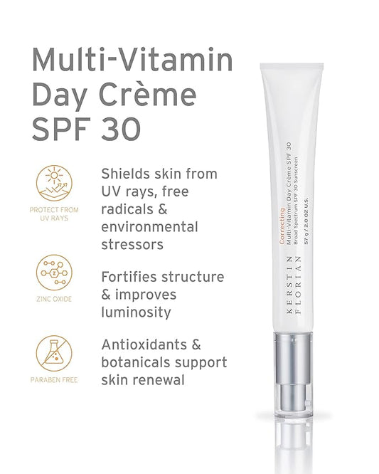 Kerstin Florian Multi-Vitamin Day Crème SPF 30, Daily Facial Moisturizer with Natural Zinc Oxide, Sunscreen with UVA and UVB Protection, Free From Parabens, Oil & Chemicals (2 oz)