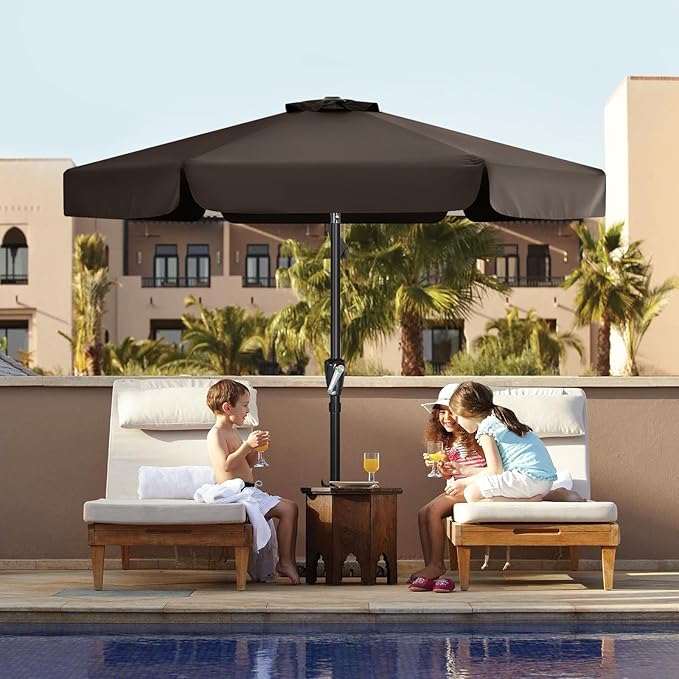 ABCCANOPY Patio Umbrella 7.5ft, Outdoor Table Umbrella with Push Button Tilt and Crank, Market Umbrella for Patio Pool Garden Deck (Brown)