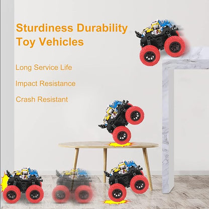 M SANMERSEN Monster Truck Toys for Ages 2-4, Friction Cars for Toddlers 1-3 Push and Go 360° Rotating Stunt Car for 2+ Year Old Boys Girls Gifts (4 Pack - Blue/Green/Red/Yellow)