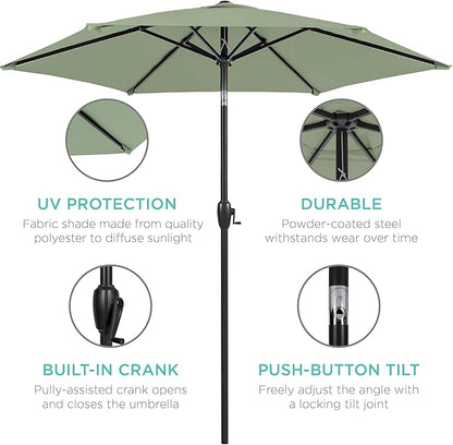 Best Choice Products 7.5ft Heavy-Duty Round Outdoor Market Table Patio Umbrella w/Steel Pole, Push Button Tilt, Easy Crank Lift - Sage Green