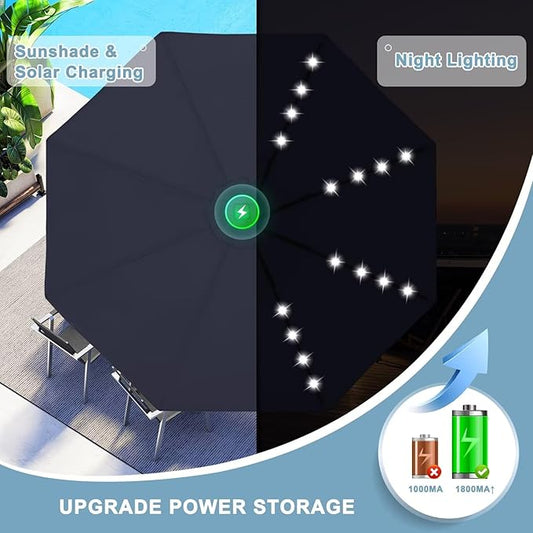ABCCANOPY Durable Solar Led Patio Umbrellas with 32LED Lights 9FT (Navy Blue)