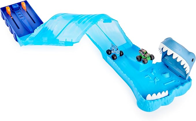 Monster Jam, Mini Megalodon Race and Chomp Playset with 2 Monster Jam Mini Trucks, 1:87 Scale, Kids Toys for Boys and Girls Ages 4-6+