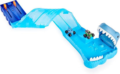 Monster Jam, Mini Megalodon Race and Chomp Playset with 2 Monster Jam Mini Trucks, 1:87 Scale, Kids Toys for Boys and Girls Ages 4-6+