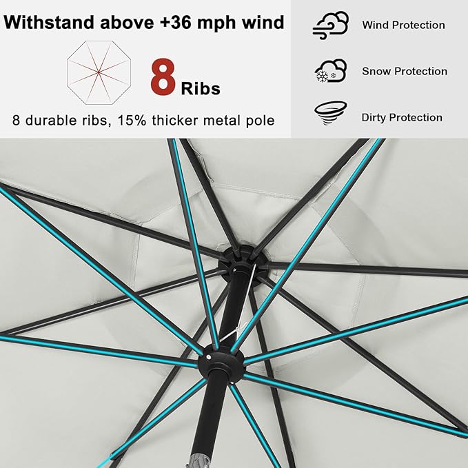 ABCCANOPY Patio Umbrella 10ft, Outdoor Table Umbrella with Push Button Tilt and Crank, 8 Ribs Umbrella for Patio Pool Garden Deck (Light Beige)