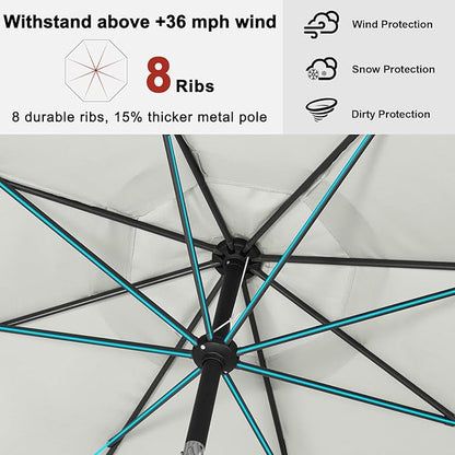 ABCCANOPY Patio Umbrella 10ft, Outdoor Table Umbrella with Push Button Tilt and Crank, 8 Ribs Umbrella for Patio Pool Garden Deck (Light Beige)