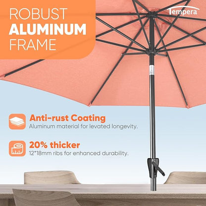 Tempera Patio Market Outdoor Table Umbrella with Push Button Tilt and Crank,Large Sun Umbrella with Sturdy Pole&Fade resistant canopy,Easy to set