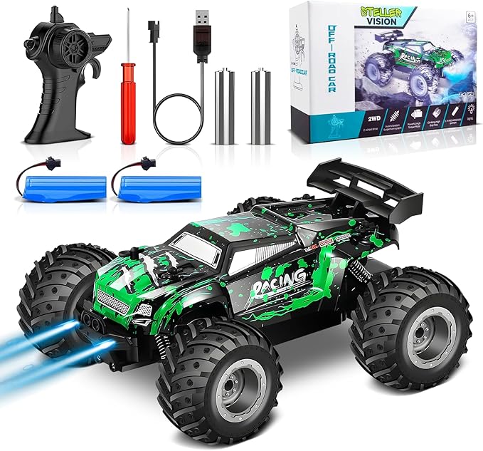 Remote Control Car, 2.4GHz High Speed 18KM/H Monster Truck Toys, 4WD RC Car with 2 Rechargeable Batteries, 200ft Range, 1:20 Scale All Terrain RC Cars, Toys Gifts for Kids and Adults - LED Headlights
