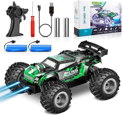 Remote Control Car, 2.4GHz High Speed 18KM/H Monster Truck Toys, 4WD RC Car with 2 Rechargeable Batteries, 200ft Range, 1:20 Scale All Terrain RC Cars, Toys Gifts for Kids and Adults - LED Headlights