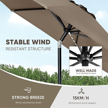 Tempera Patio Market Outdoor Table Umbrella with Push Button Tilt and Crank,Large Sun Umbrella with Sturdy Pole&Fade resistant canopy,Easy to set