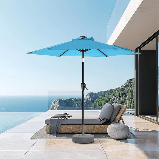 7.5ft Outdoor Patio Umbrella - Market Table Pool Deck Umbrella UPF50+ UV Protection with Push Button Tilt, Crank and 6 Sturdy Ribs (Light Blue, No base)