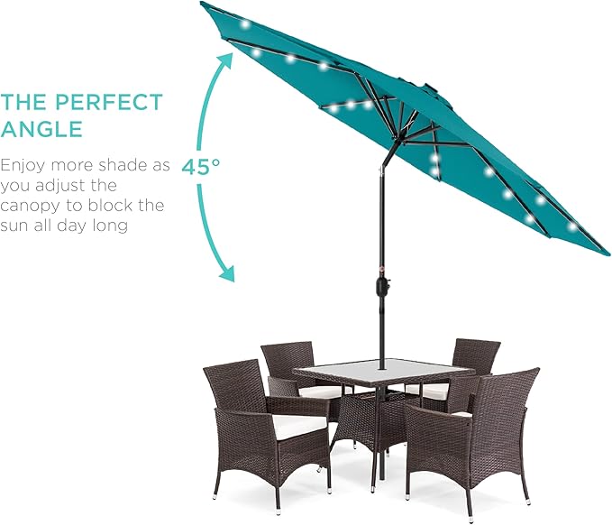 Best Choice Products 10ft Solar Polyester LED Lighted Patio Umbrella w/Tilt Adjustment and UV-Resistant Fabric - Cerulean