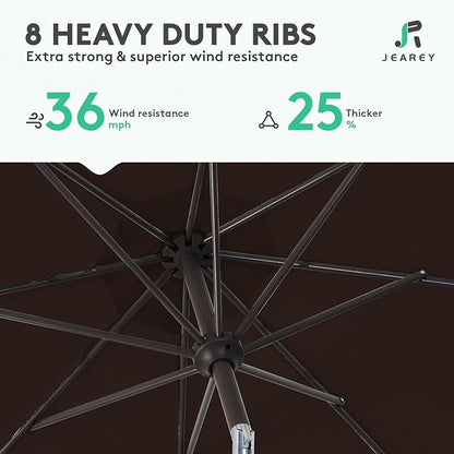 JEAREY 10FT Outdoor Patio Umbrella Outdoor Table Umbrella with Push Button Tilt and Crank, Market Umbrella 8 Sturdy Ribs UV Protection Waterproof for Pool, Garden (Brown)