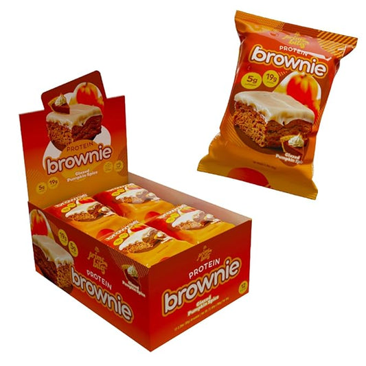 Prime Bites Protein Brownie from Alpha Prime Supplements | High Protein, Collagen Fortified Low Sugar Treat | Delicious Snack | 12 Bars per Box (Glazed Pumpkin Spice)