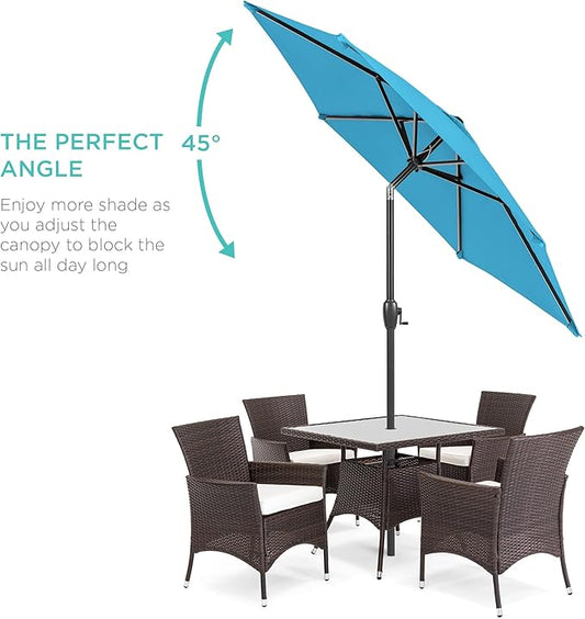 Best Choice Products 7.5ft Heavy-Duty Round Outdoor Market Table Patio Umbrella w/Steel Pole, Push Button Tilt, Easy Crank Lift - Sky Blue