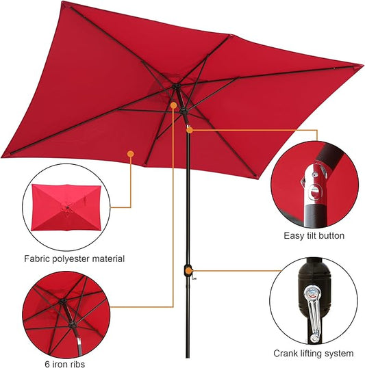 Blissun Rectangular Patio Umbrella, Table Market Umbrella with Tilt and Crank, Outdoor Umbrella for Garden, Deck, Backyard, Pool and Beach