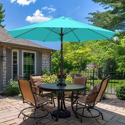 PatioKingdom 9FT Patio Outdoor Umbrella-UPF 50+ Sun Shade with Wind Vent, Push-Button Tilt & Smooth Crank Lift, Rust-Resistant Fiberglass Frame for Garden, Backyard,Yard