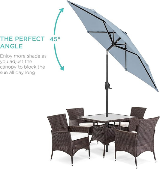 Best Choice Products 7.5ft Heavy-Duty Round Outdoor Market Table Patio Umbrella w/Steel Pole, Push Button Tilt, Easy Crank Lift - Breeze Blue