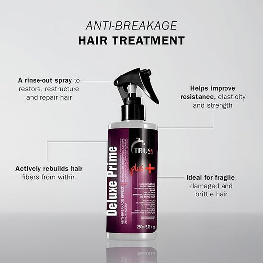 TRUSS Deluxe Prime Plus Anti Breakage Hair Spray - Rinse-Out Damaged Hair Treatment for Cuticle Sealing & Protection - Helps to Repair, Strengthen & Reconstruct Dry & Brittle Strands (8.79 oz)