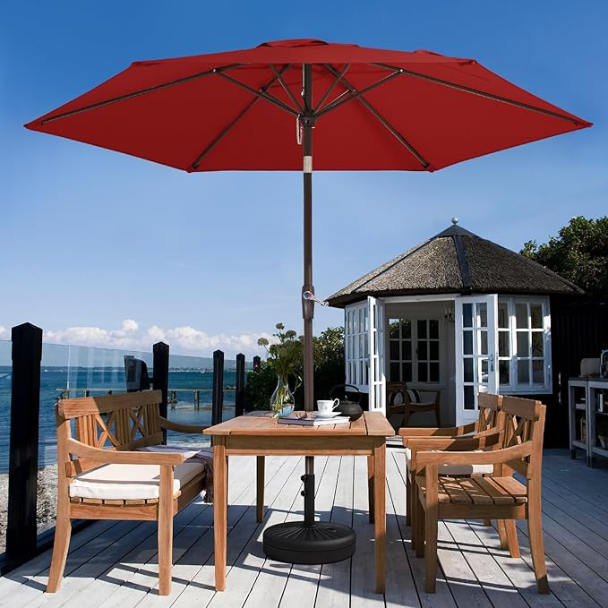 JEAREY 7.5FT Patio Umbrellas Outdoor Umbrella Table Market Umbrella with 6 Ribs,Tilt Button for Pool Deck Backyard Garden,Red