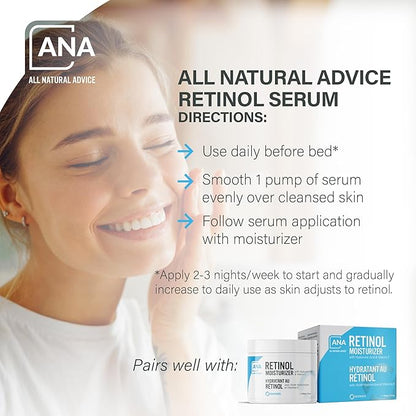 All Natural Advice Retinol Serum for Face 50mL | With Organic Botanicals, Hyaluronic Acid & Vitamin E | 1% Retinol Face Serum includes Airless Bottle & Precision Pump | Canadian Skin Care