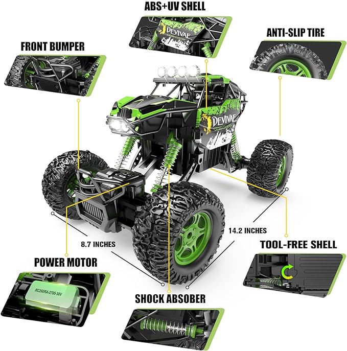 CROBOLL 1:12 Large RC Cars for Boys with Upgraded Lifting Function, 2.4GHz 4WD Remote Control Car Toy Gifts 20km/h Monster Truck for Kids, All Terrain RC Truck for 60Min Play(Green)