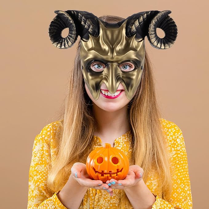 Ox Horn Mask Horns Masquerade Mask Animal Half Face Mask for Festival Party Halloween Costume Cosplay