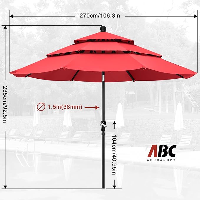 ABCCANOPY Patio Umbrellas 3 Tiers 9FT (Red)