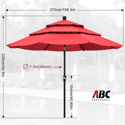 ABCCANOPY Patio Umbrellas 3 Tiers 9FT (Red)