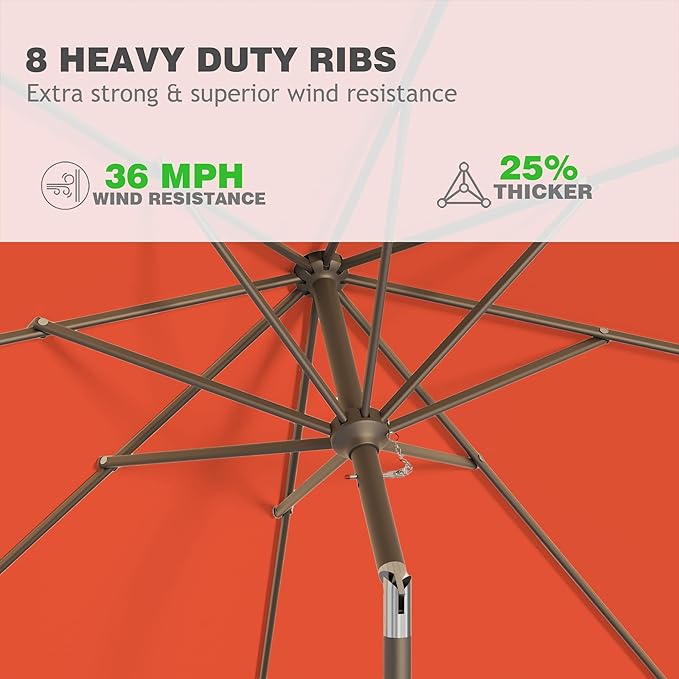 9 FT Patio Umbrella for Outdoor, Outdoor Umbrella with Push Button Tilt and Crank, Outdoor Patio Umbrellas with 8 Sturdy Ribs for Market, Garden, Deck, Backyard, Pool (Orange)