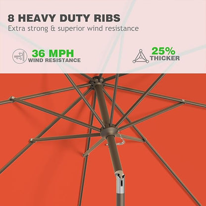 9 FT Patio Umbrella for Outdoor, Outdoor Umbrella with Push Button Tilt and Crank, Outdoor Patio Umbrellas with 8 Sturdy Ribs for Market, Garden, Deck, Backyard, Pool (Orange)