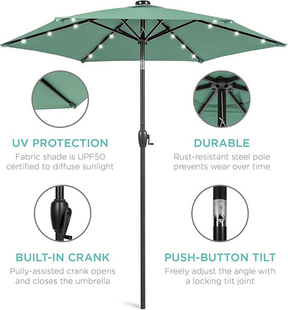 Best Choice Products 7.5ft Outdoor Solar Market Table Patio Umbrella for Deck, Pool w/Tilt, Crank, LED Lights - Seaglass
