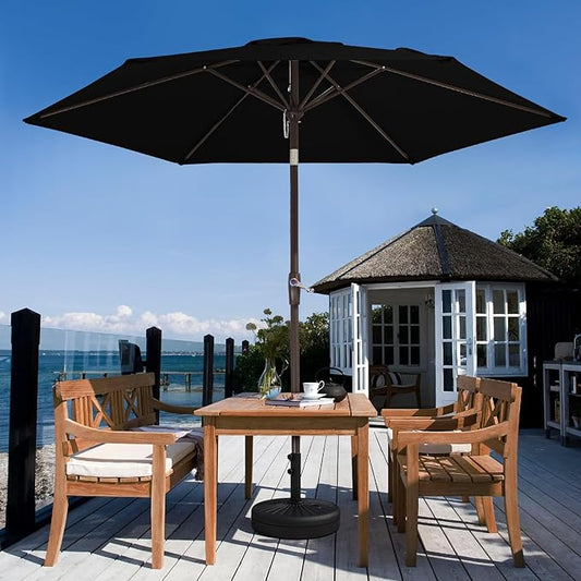 JEAREY 7.5FT Patio Umbrella Market Table Umbrella with 6 Sturdy Ribs, Push Button Tilt/Crank Outdoor Umbrella for Garden, Deck, Backyard, Pool and Beach,Black