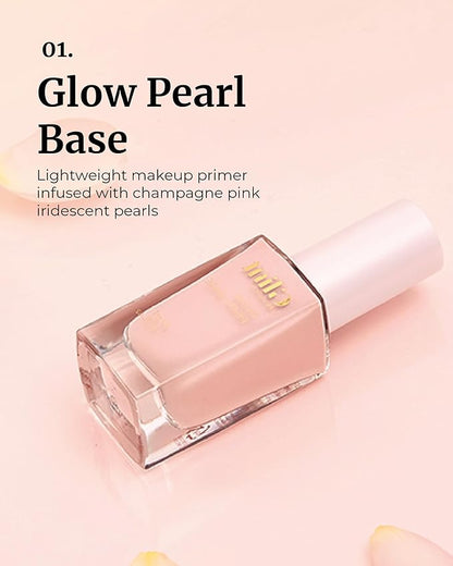 Glint Makeup Fan Brush & Glow Pearl Base (30 ml/1.01 fl oz) Moisturizing Foundation Primer with a Radiant Champagne Pink Glow for a Natural, Luminous Complexion | Korean Skincare
