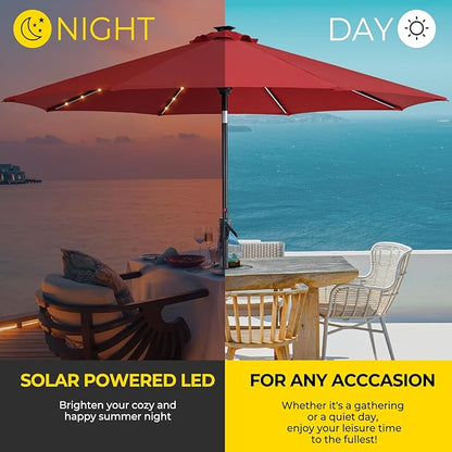 Tempera Solar Patio Umbrella 40 LED Lighted Outdoor Umbrella Table Market Umbrella with Push Button Tilt and Crank, Solar Umbrella with Sturdy Pole&Fade Resistant Canopy, Easy to Set