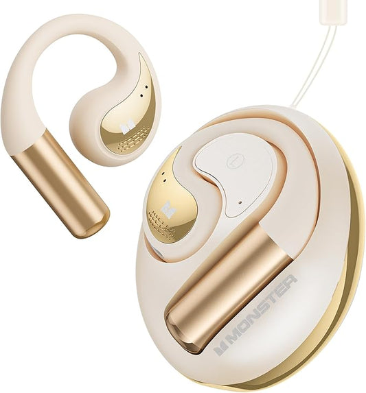 Monster Open Ear AC335 Headphones, Bluetooth 5.4 Wireless Headphones with Stereo Sound, 24H Playback, Crystal Clear Calls, Stylish Rotating Case with Lanyard, Sweat Resistant Open Ear Wireless Earbuds