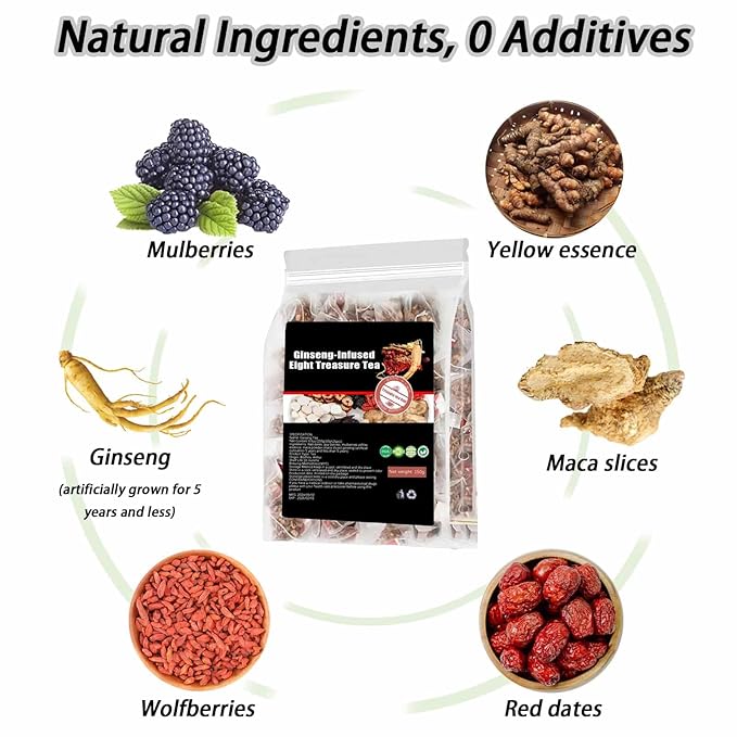 Raipult Kidney Tea Formula Ginseng Eight Treasure, 8 Precious Ingredients Ginseng-Infused Teas, Six Treasures Cleanse Detox Health Teabag for Women & Men (1)