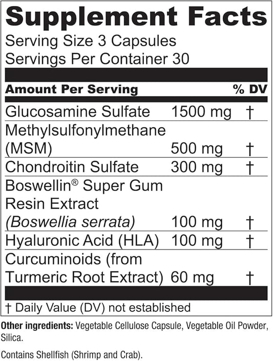 Essential Elements Glucosamine Chondroitin MSM Boswellia Serrata Hyaluronic Acid Supplement Joint Support Antioxidant Supplement for Flexibility - 270 Capsules (3 Pack)