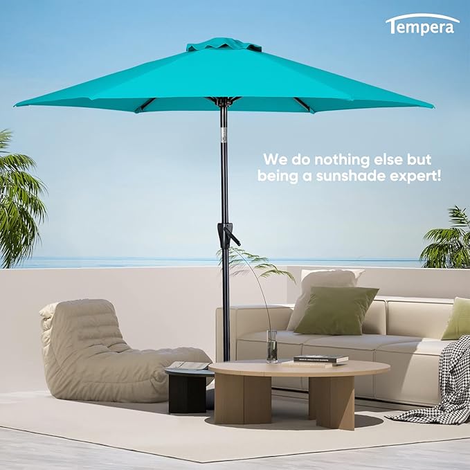 Tempera Patio Market Outdoor Table Umbrella with Push Button Tilt and Crank,Large Sun Umbrella with Sturdy Pole&Fade resistant canopy,Easy to set