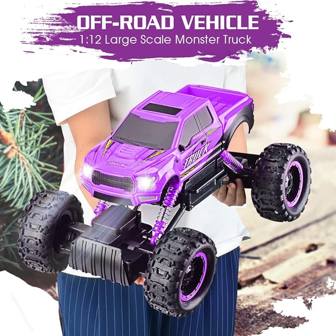 DOUBLE E Remote Control Car for Girls 1/12 Scale Monster Trucks Dual Motors Off Road RC Trucks, Girls Toys Gifts for Girls Daughter Kids, Birthday Gift Ideas, Purple