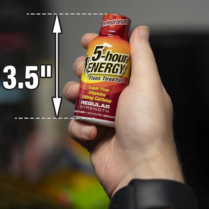 5-hour ENERGY Regular Strength Energy Shot, Pomegranate Flavor (1.93 oz. - 24 Count) Zero Calories & Sugar-Free 200 mg Caffeinated Shot, Amino Acids & B Vitamins, Dietary Supplements