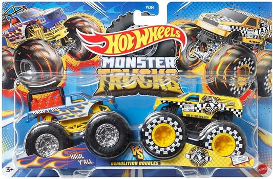 Hot Wheels Monster Trucks Demolition Doubles - Metal Cars 1/64 - Haul Y' All vs Taxi